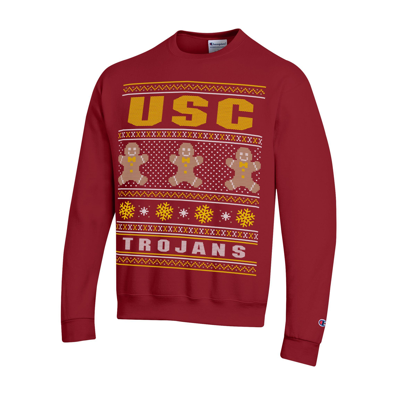 USC Trojans Unisex Gingerbread Holiday Crew Neck Sweatshirt Cardinal image01